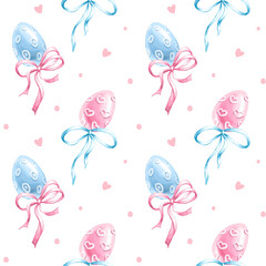 Seamless pattern with Easter eggs. Watercolor illustration 