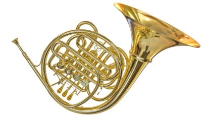 Golden french horn isolated on transparent background