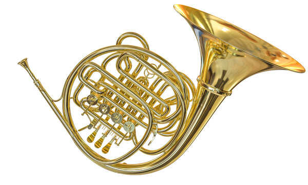 Golden french horn isolated on transparent background