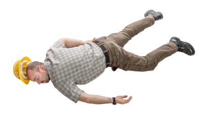 Construction worker lying unconscious on the ground