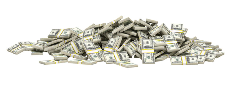 Huge mound of bundled hundred dollar bills isolated on transparent background - Powered by Adobe