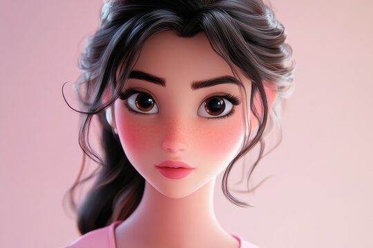 Animated Woman with Icons on Pink Background