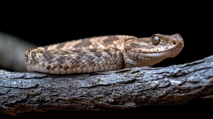 Obraz premium Intricate Scale Detail of a Venomous Rattlesnake Perched on a Branch