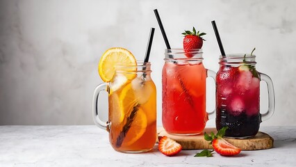 Refreshing fruit lemonades in mason jars