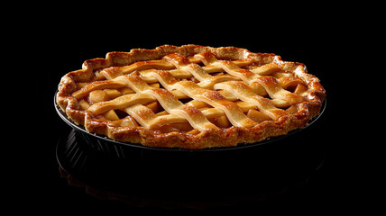 A delicious apple pie with a golden lattice crust, ideal for food related content