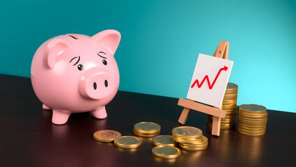Financial Growth Piggy Bank and Rising Market Graph