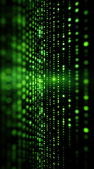 Naklejka premium A vibrant display of green binary code cascading down, evoking a sense of digital depth and technology, perfect for themes of data, coding, and futuristic concepts