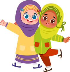 Joyful Girls in Hijabs, Embracing Diverse Friendship