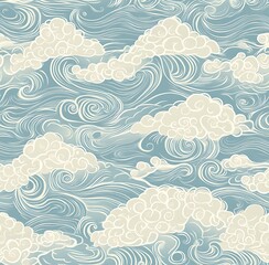 Fototapeta premium Retro Japanese wave seamless pattern