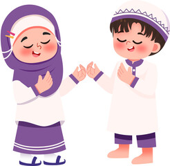 Adorable Muslim Children in Prayer, Hands Joined in Gentle Devotion