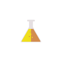 Illustration of a flat-design Erlenmeyer flask with yellow and brown liquids.
