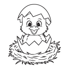  happy little chick hatching from an egg