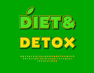 Vector Healthy concept Diet and Detox. Bright Retro style Font. Classic Digital Alphabet Letters and Numbers set.	