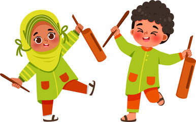 Joyful Children Playing Traditional Wooden Percussion Instruments