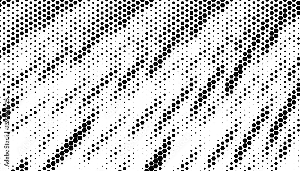 Poster black and white abstract transition pattern with hexagon shape made halftone effect. smooth transiti