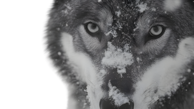 Professional close-up wolf portrait in snowy landscape for wildlife enthusiasts