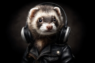 name: cool ferret with headphones