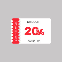 A graphic of a 20% discount card with in red and the words and 