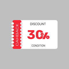 A graphic of a 30% discount card with in red and the words and 