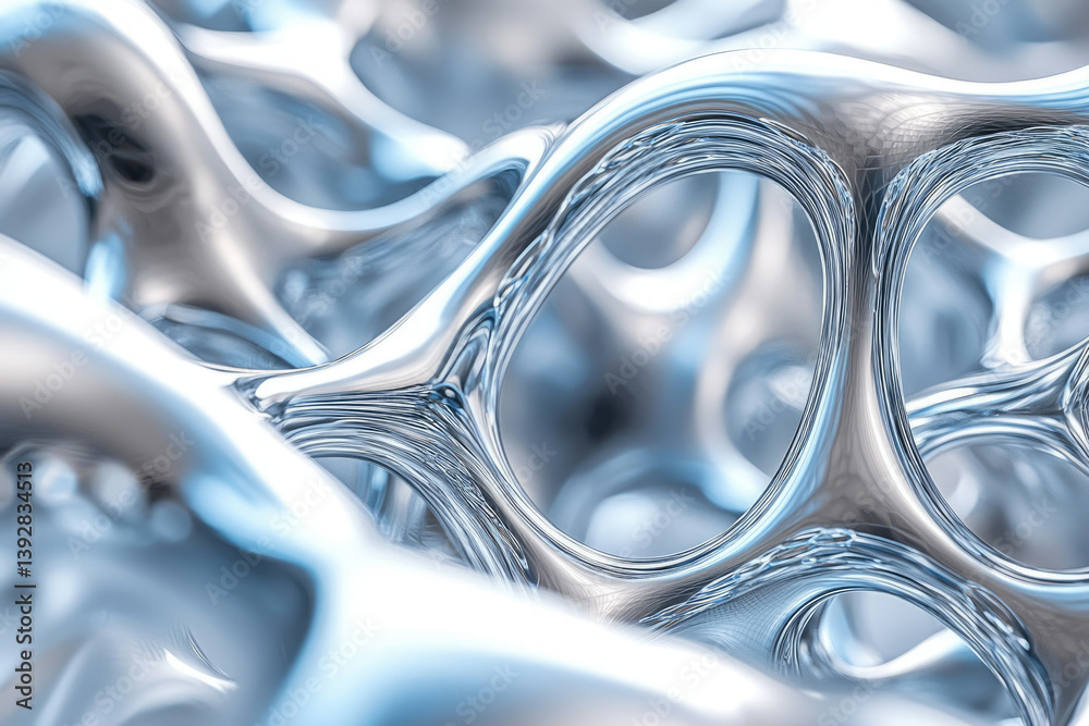Aufkleber a luminous, abstract rendering of interconnected, metallic cellular structures with liquid-like refl