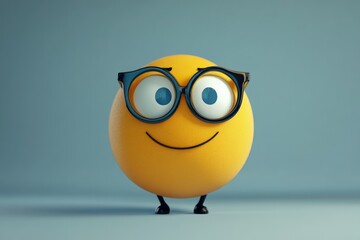 Obraz premium Smiling Emoji Character Wearing Glasses Against Blue Background for Creative Designs