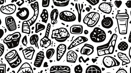 Seamless pattern of various food doodles.