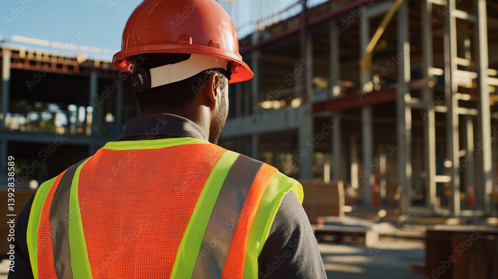 Aufkleber construction worker overseeing job site during daylight hours generative ai