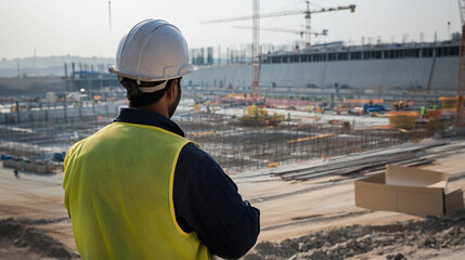 Construction worker overseeing project site in daylight Generative AI