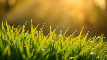 Vibrant Green Grass Blades at Golden Hour Nature Photography