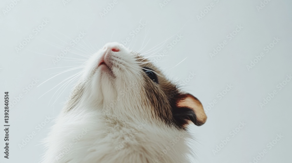 Aufkleber Fluffy guinea pig with whiskers gazing upwards against a minimal white background in a calm setting