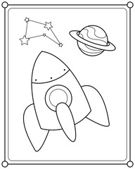 Rocket in space suitable for children's coloring page vector illustration