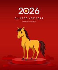 Chinese New Year 2026 Year of the Horse. Design template for festive illustrations, greeting cards and banners, Holiday vector illustration of Zodiac Sign