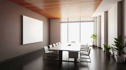 Modern Conference Room with Blank Screen, Perfect for Mockups