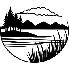 Fototapeta premium Lake Shoreline Shadows vector silhouette black design white background