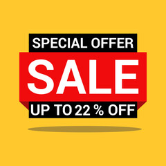 22 Percentage special offer sale a bright yellow background vector icon illustration.