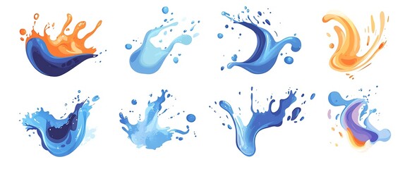 Fototapeta premium Water splashes in various shapes set isolated on a white background