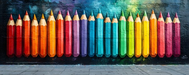 Vibrant mural of colorful pencils symbolizing the power of education and