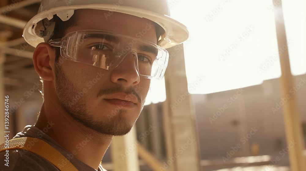 Poster worker in hard hat focuses on construction project generative ai