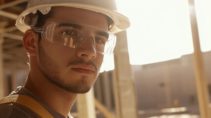 Worker in hard hat focuses on construction project Generative AI