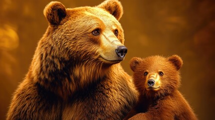 Majestic brown bear and cub in serene forest setting. Mother's Day, Mothering Sunday, Dia de la Madre - Global Maternal Celebration, Worldwide Family Holiday