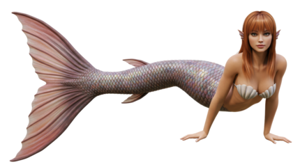 Isolated Mermaid with Orange Hair