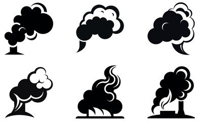 Factory Pollution Silhouettes Set – Industrial Smoke, Emissions, and Environmental Icons