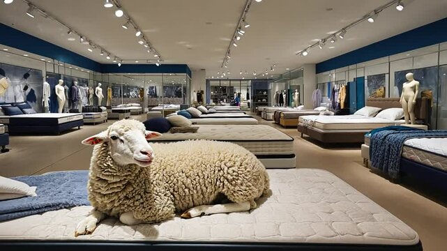 Sheep in a mattress store.
