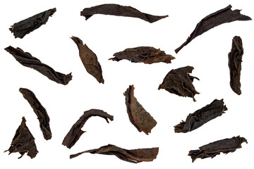 Close-up of dried tea leaves. Isolation on transparent background.