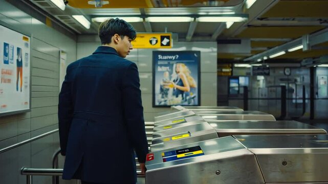 Validating the transport ticket at the machine.