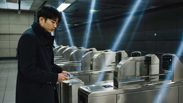 Validating the transport ticket at the machine.