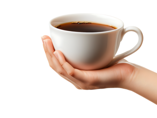 Hand holding a coffee cup isolated on transparent background