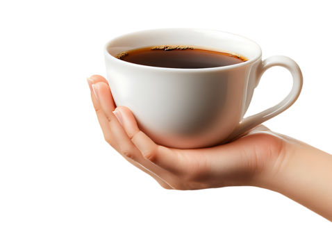 Hand holding a coffee cup isolated on transparent background