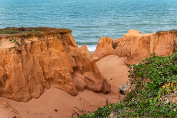 The rock formations at Canoa Quebrada Beach at Canoa Quebrada, state of Ceara, Brazil