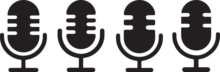 Obraz premium Four Simple Black Microphone Icons on a White Background